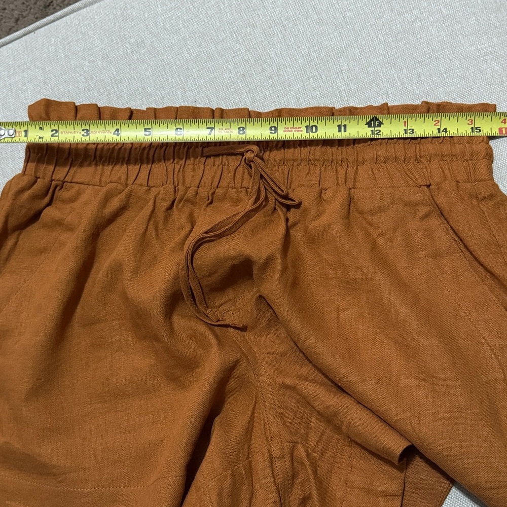 a new day Brand Linen blend PaperBag High Waisted Shorts-Sz M-Rusty Orange/Brown - Picture 8 of 12